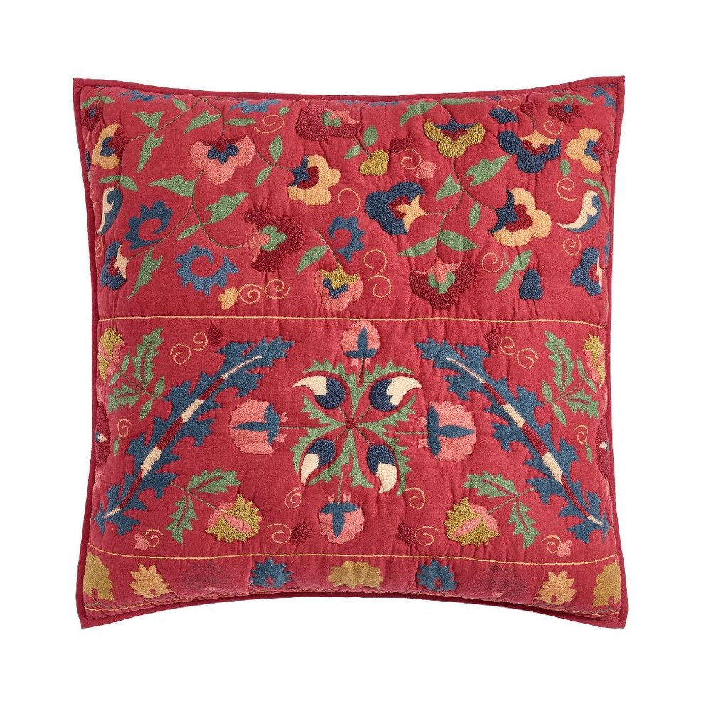 3 Pottery Barn Mazie Suzani Quilted EURO Pillow Sham Covers Embroidered Red NWT
